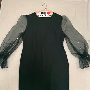 Green Bodycon Dress with Poofy Pearl Sleeves